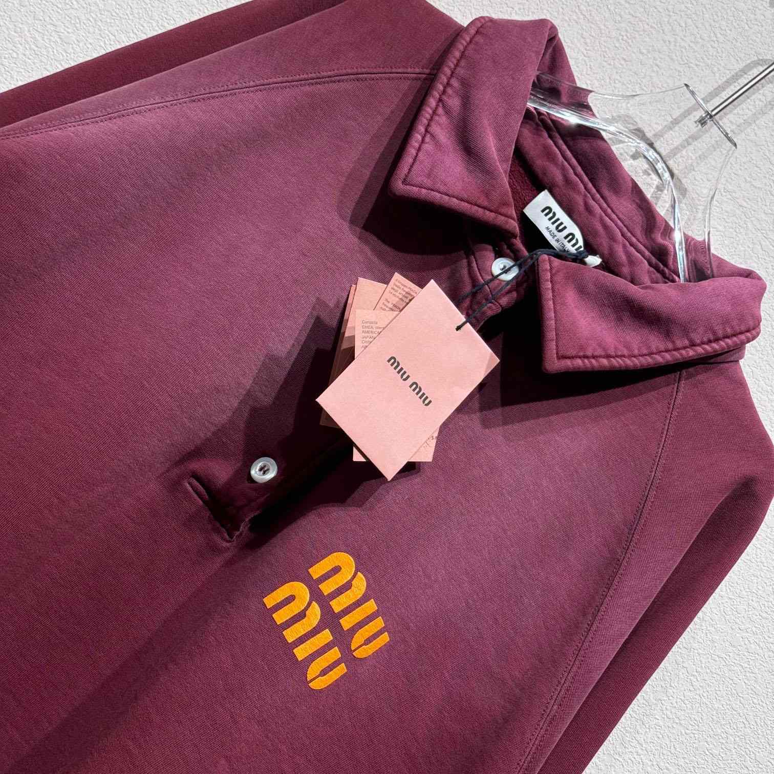 Miu Miu Burgundy Long Sleeve Polo With Logo In Red - EUR FASHION