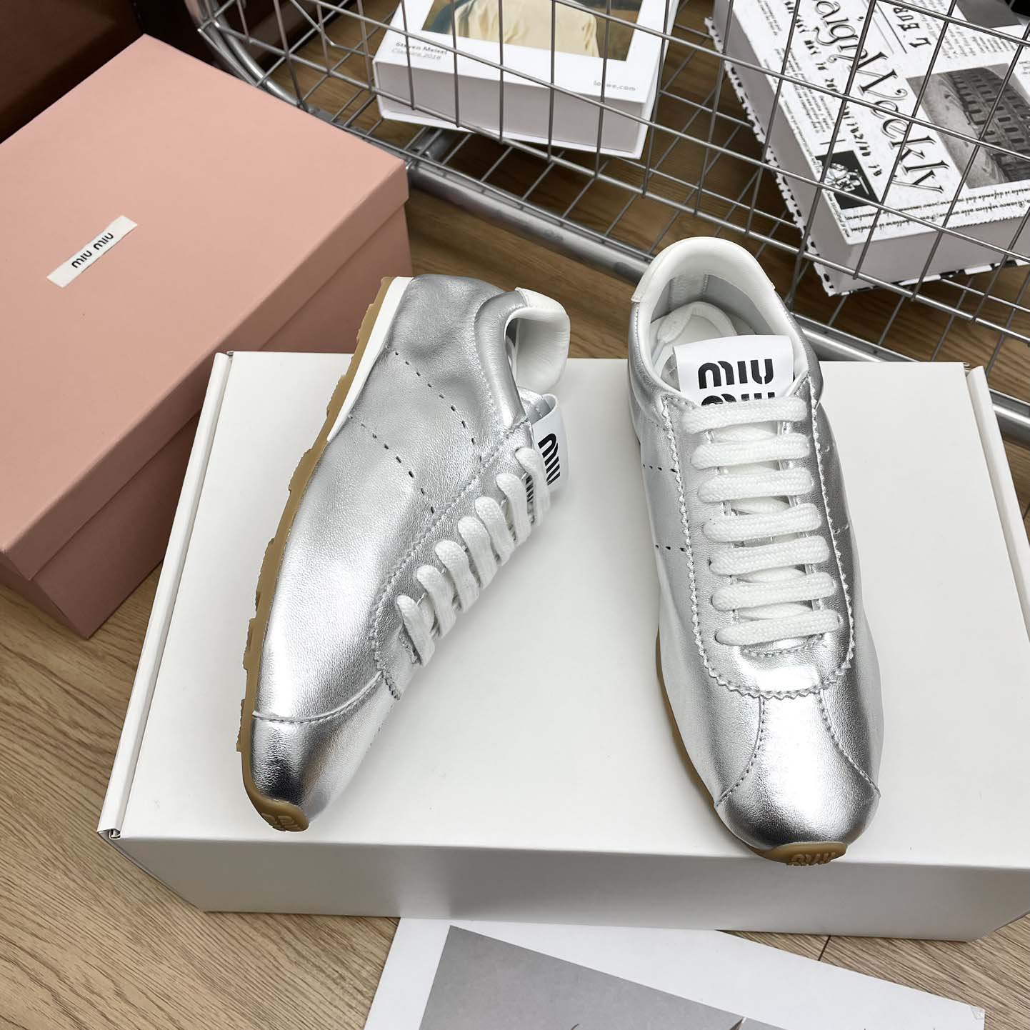 Miu Miu Plume Mordoré Calfskin Sneakers - EUR FASHION