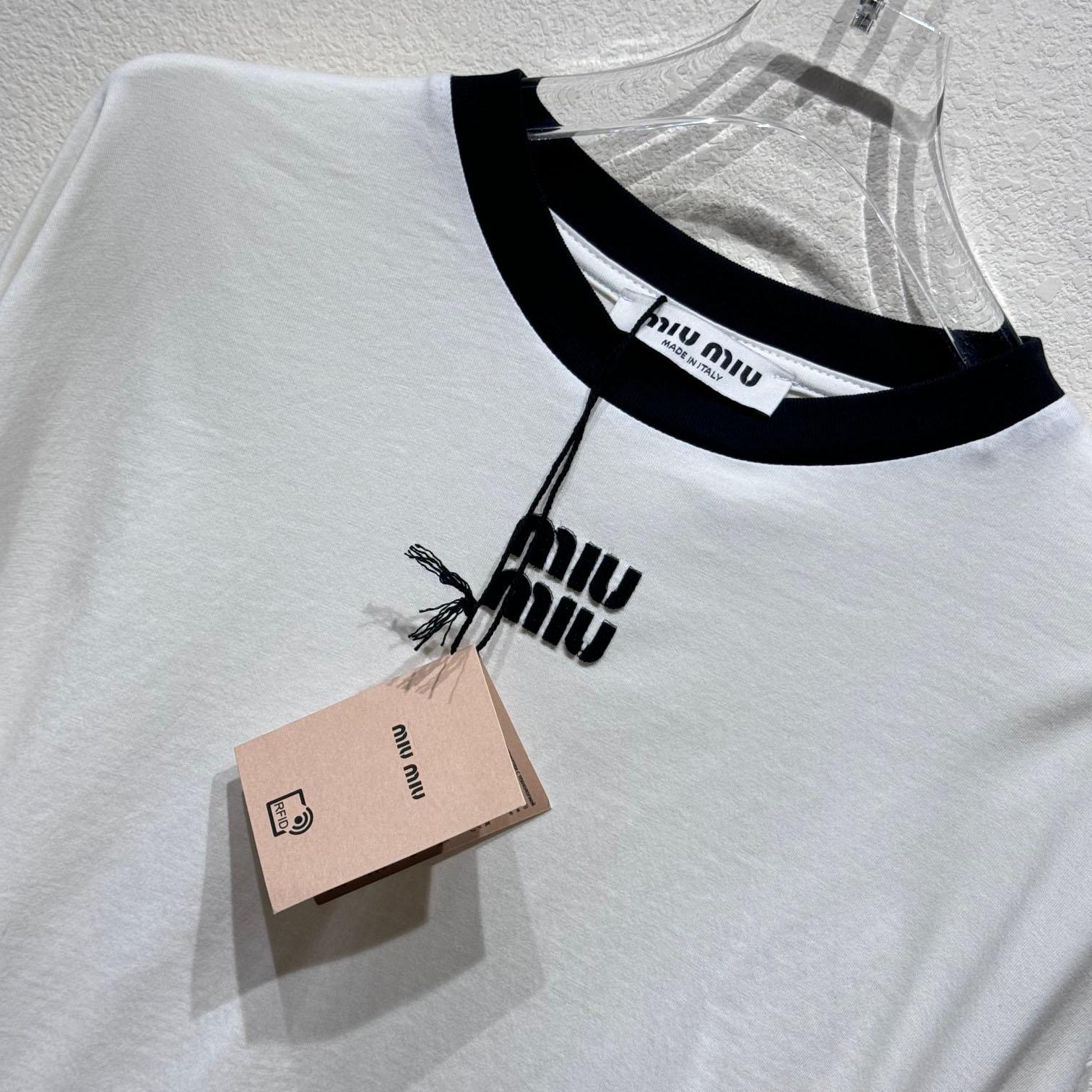 Miu Miu Long Sleeve Cotton T-shirt - EUR FASHION