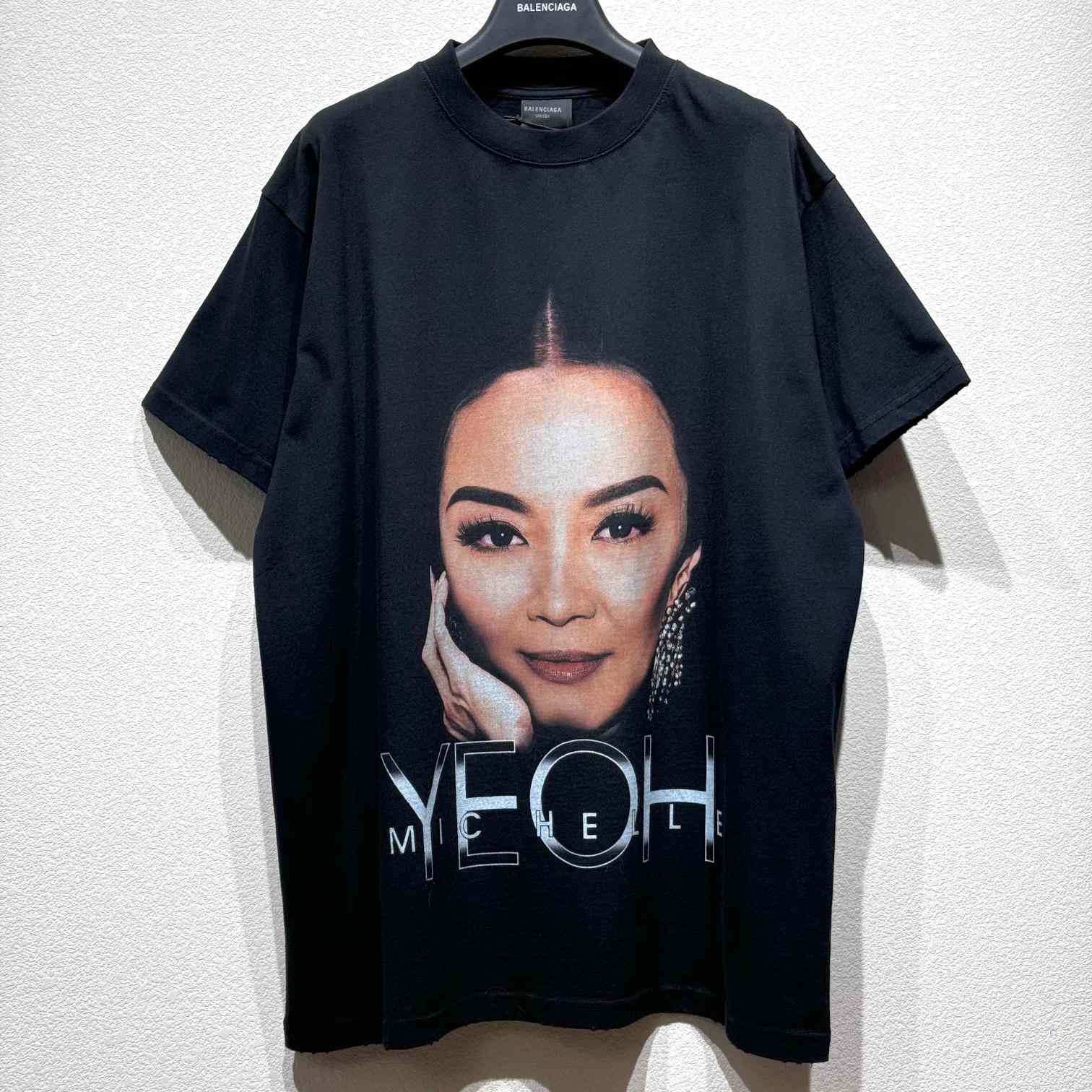 Balenciaga Michelle Boxy T-Shirt In faded Washed Black Dry Jersey - EUR FASHION