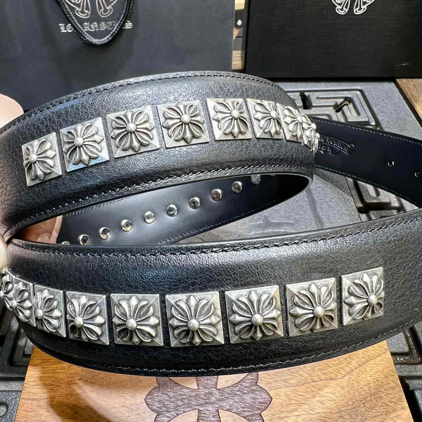 Chrome Hearts Retro Punk Rock Genuine Leather Belt   38MM - EUR FASHION