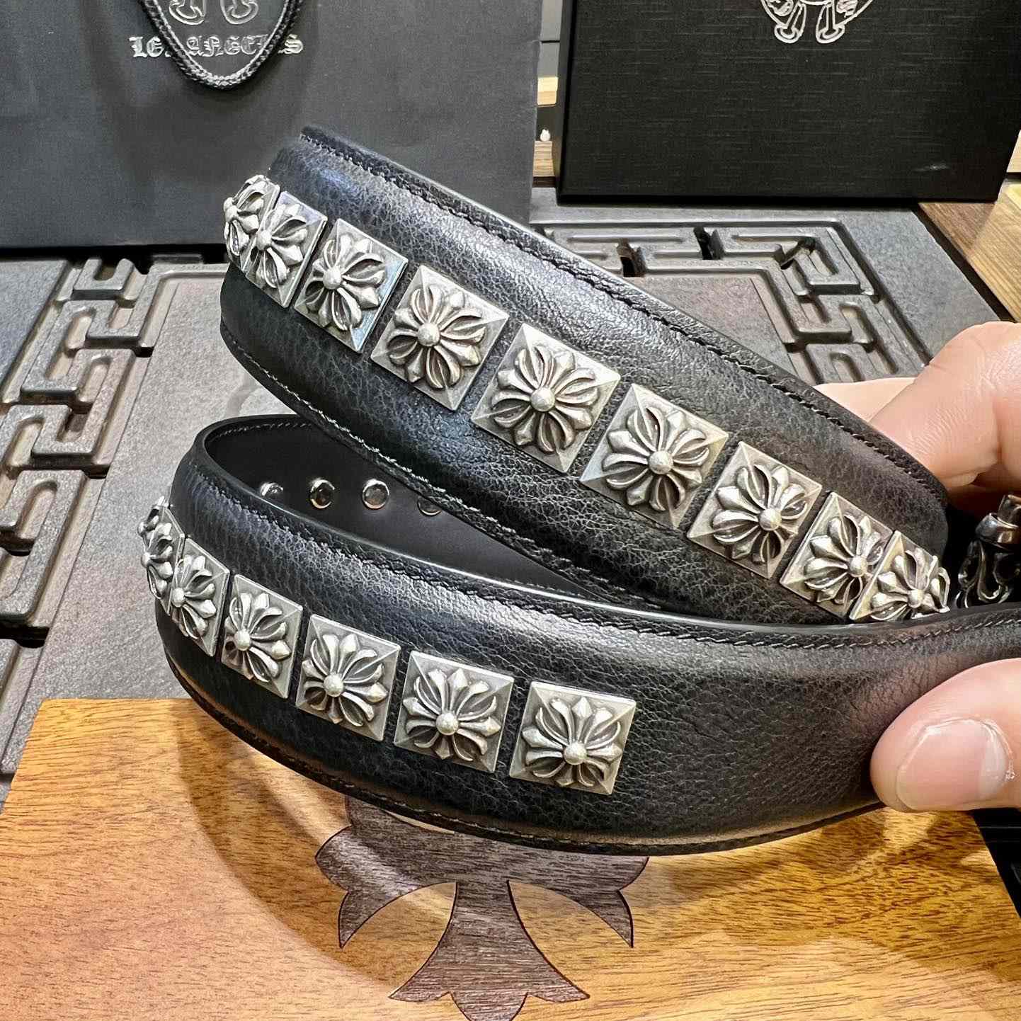 Chrome Hearts Retro Punk Rock Genuine Leather Belt   38MM - EUR FASHION