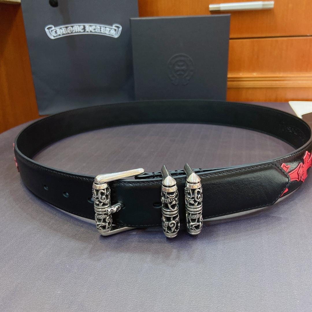 Chrome Hearts Leather Belt   38MM - EUR FASHION