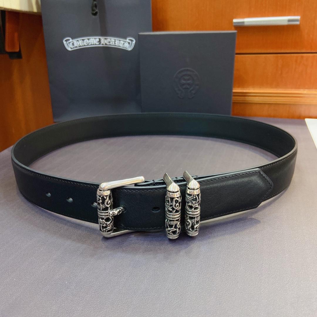 Chrome Hearts Leather Belt   38MM - EUR FASHION