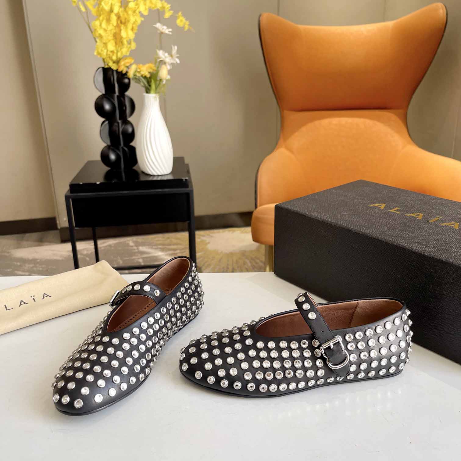 Alaïa Strass Lambskin Ballet Flats - EUR FASHION