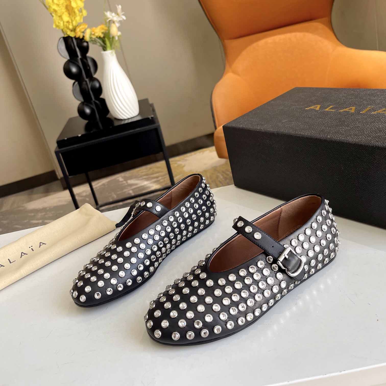 Alaïa Strass Lambskin Ballet Flats - EUR FASHION