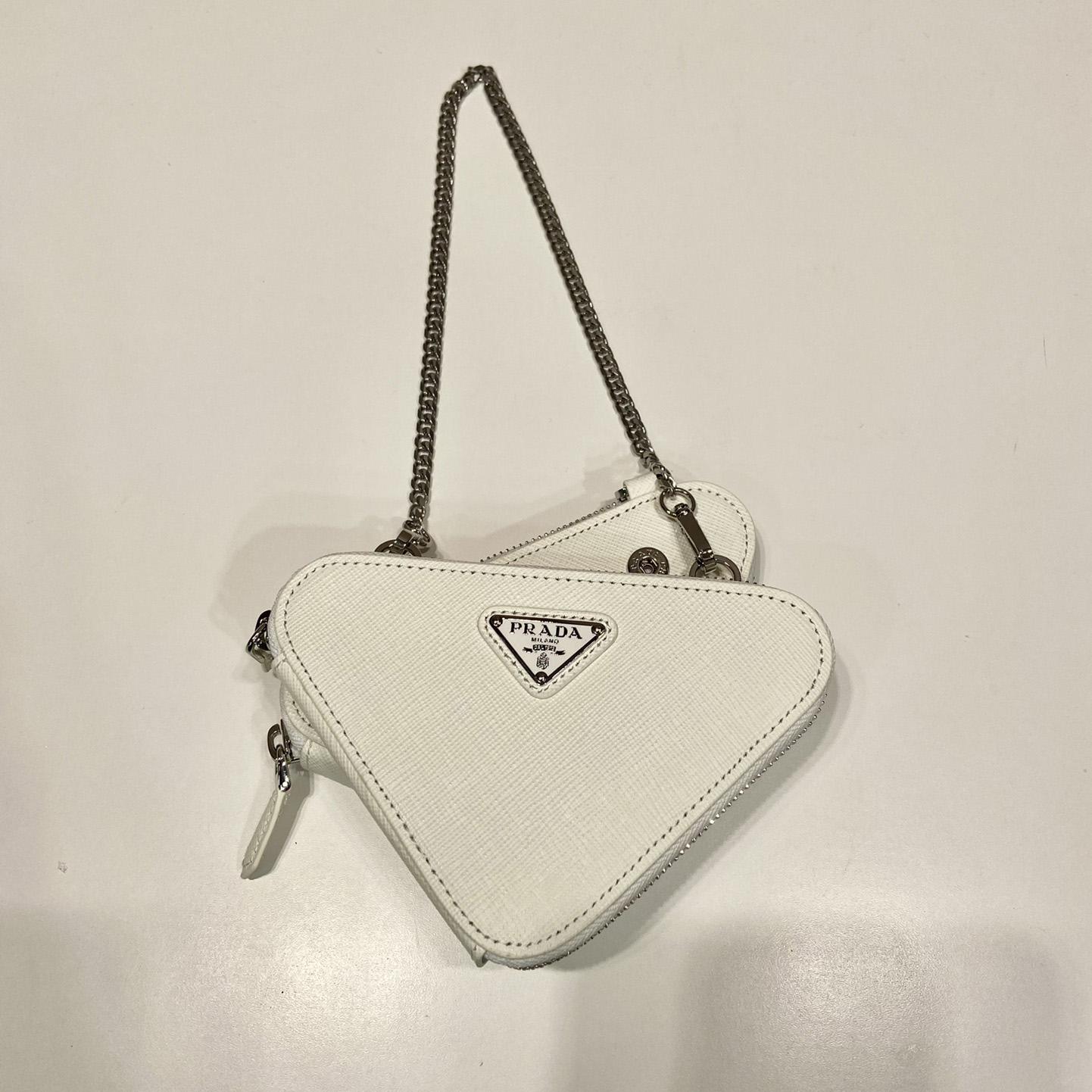 Prada Triangular Embellished Satin And Leather Mini-pouch - EUR FASHION
