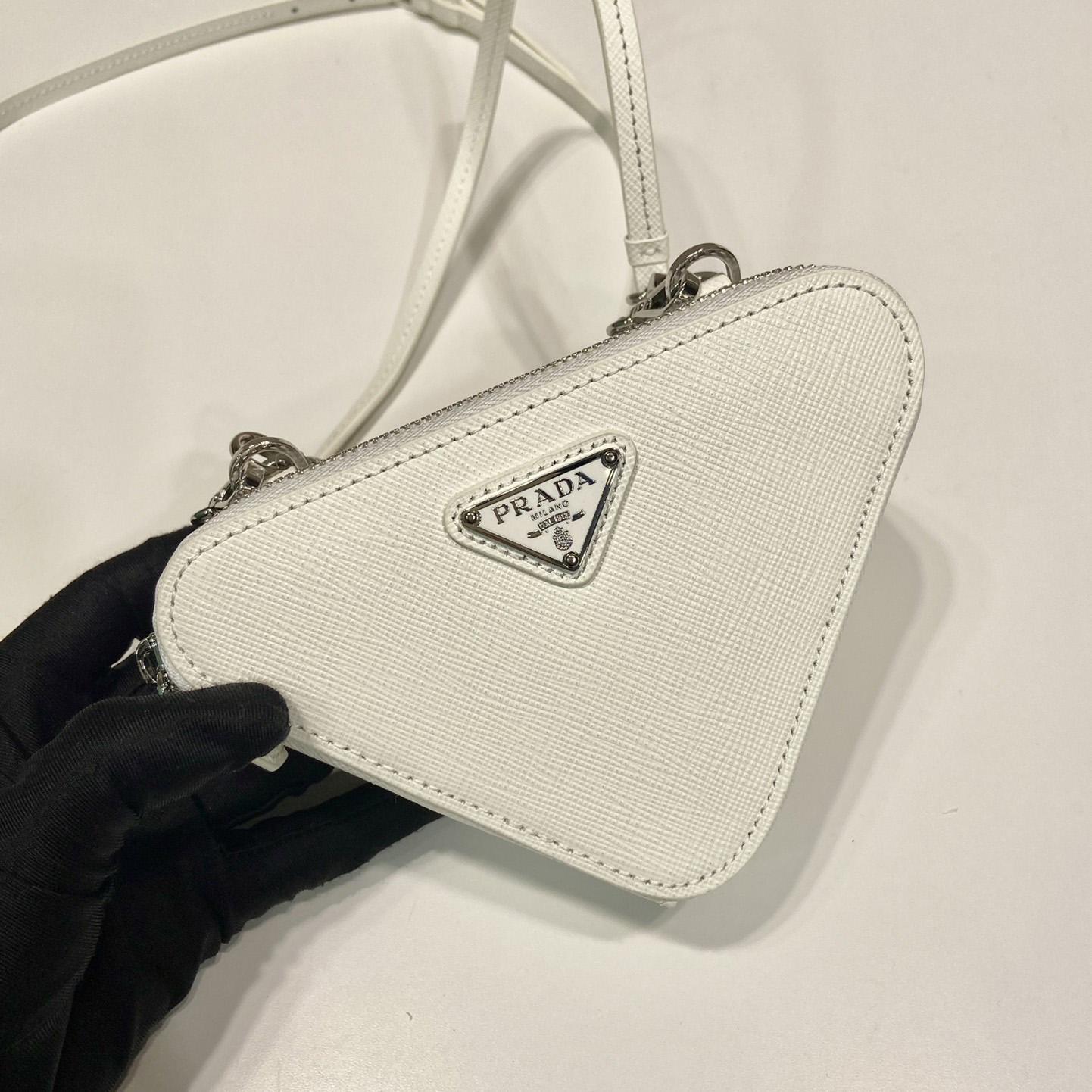 Prada Triangular Embellished Satin And Leather Mini-pouch - EUR FASHION