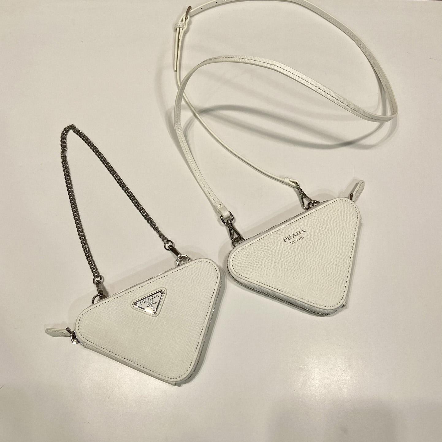 Prada Triangular Embellished Satin And Leather Mini-pouch - EUR FASHION