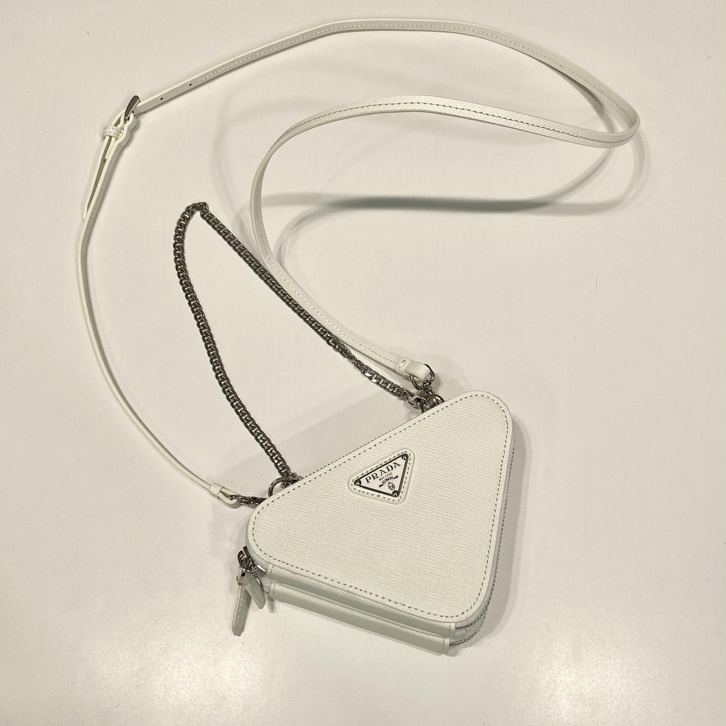 Prada Triangular Embellished Satin And Leather Mini-pouch - EUR FASHION