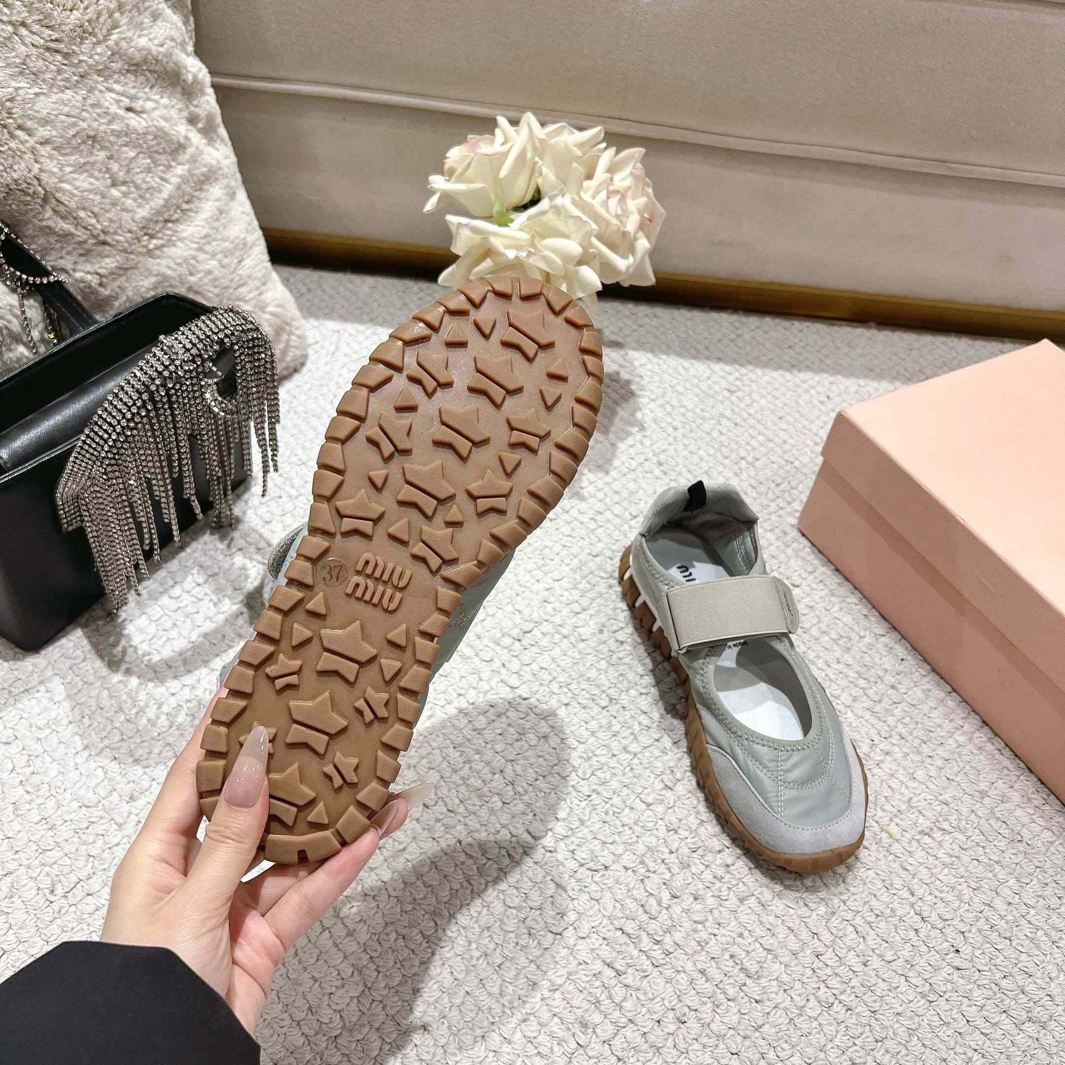 Miu Miu Tyre Technical Fabric And Suede Ballerinas - EUR FASHION