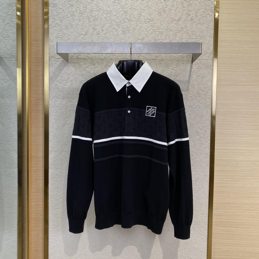 Louis Vuitton Monogram Jacquard Long-Sleeved Polo Shirt   1AGTMB - EUR FASHION