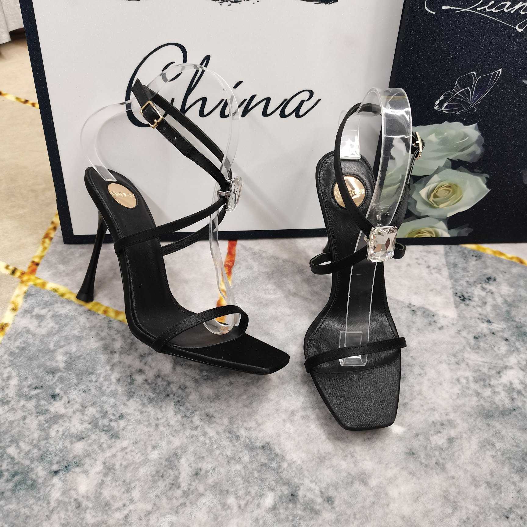 Saint Laurent Harlow Sandals In Satin Crepe And Crystals - EUR FASHION