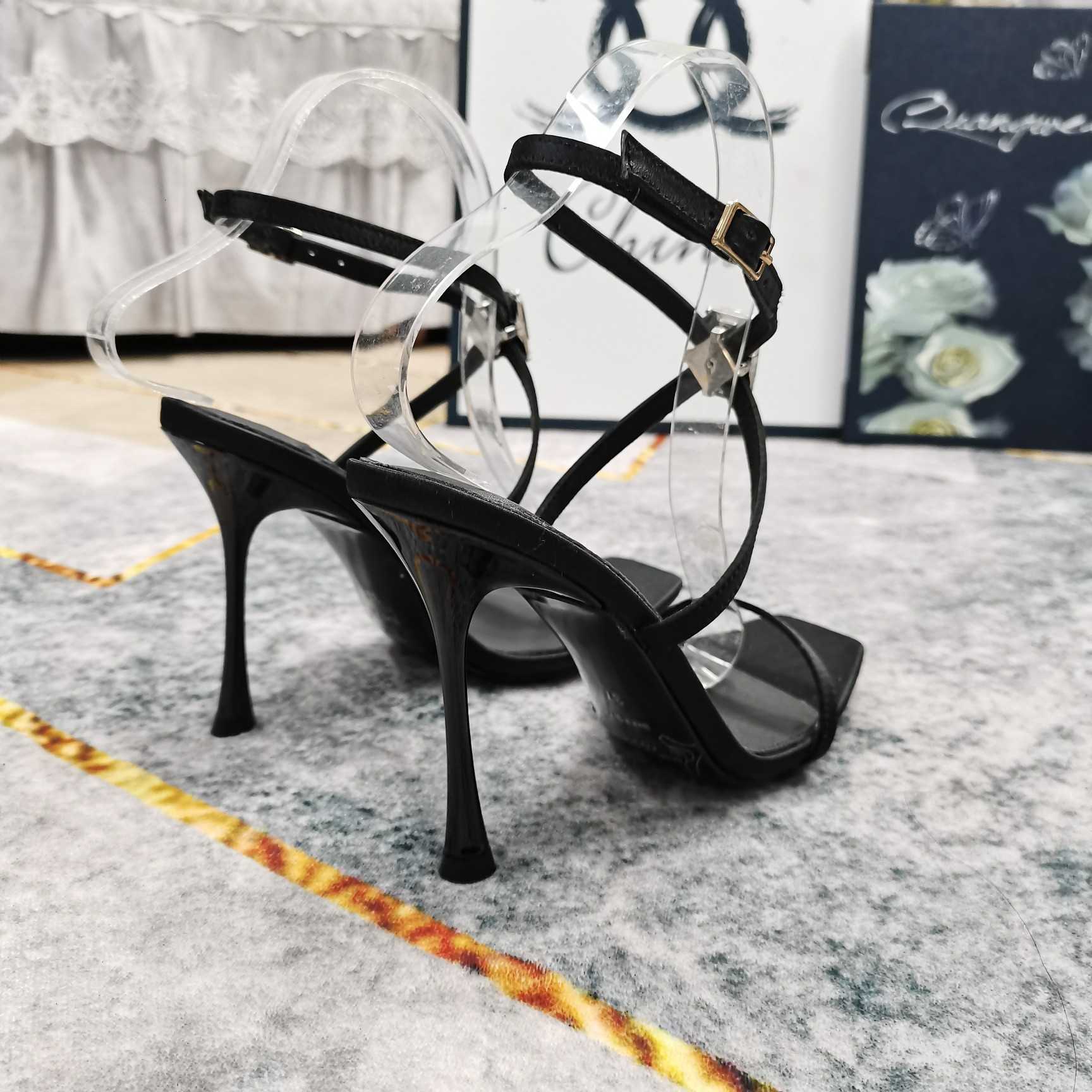 Saint Laurent Harlow Sandals In Satin Crepe And Crystals - EUR FASHION