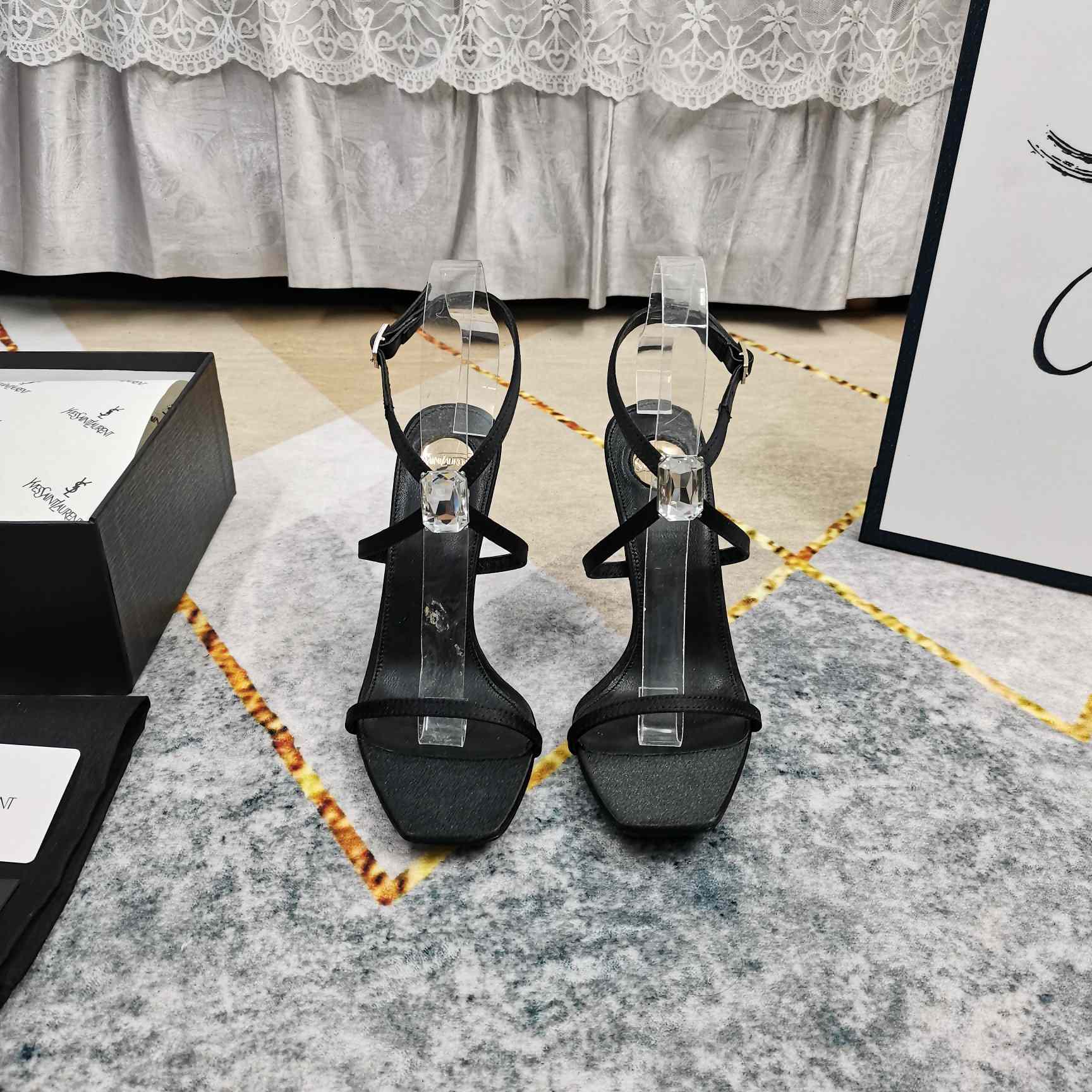 Saint Laurent Harlow Sandals In Satin Crepe And Crystals - EUR FASHION