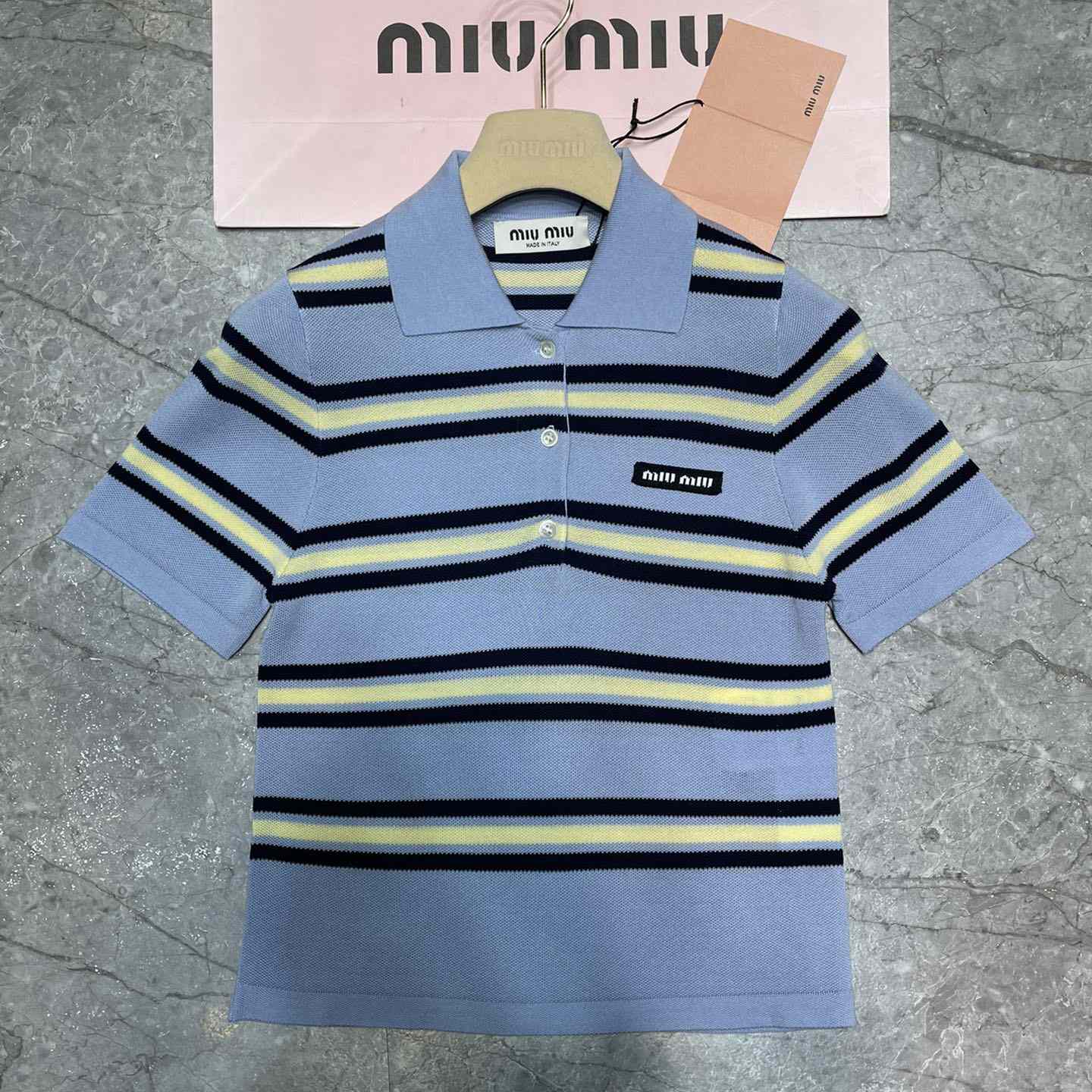 Miu Miu Striped Knitted Cotton Polo Shirt - EUR FASHION