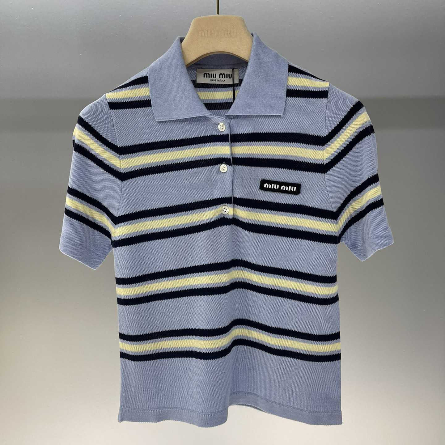 Miu Miu Striped Knitted Cotton Polo Shirt - EUR FASHION