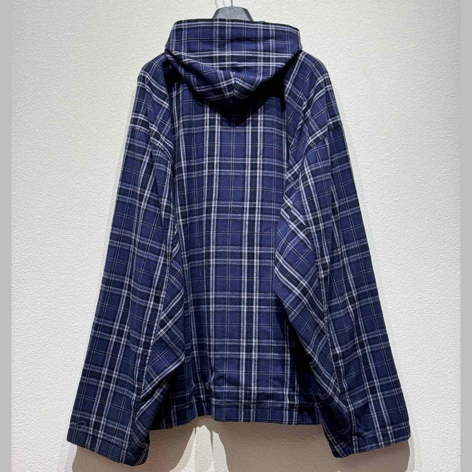 Balenciaga BB Center Logo Blue Check Hood Jacket - EUR FASHION