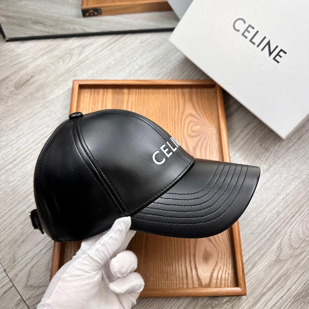 Celine Black Leather Baseball Cap - EUR FASHION
