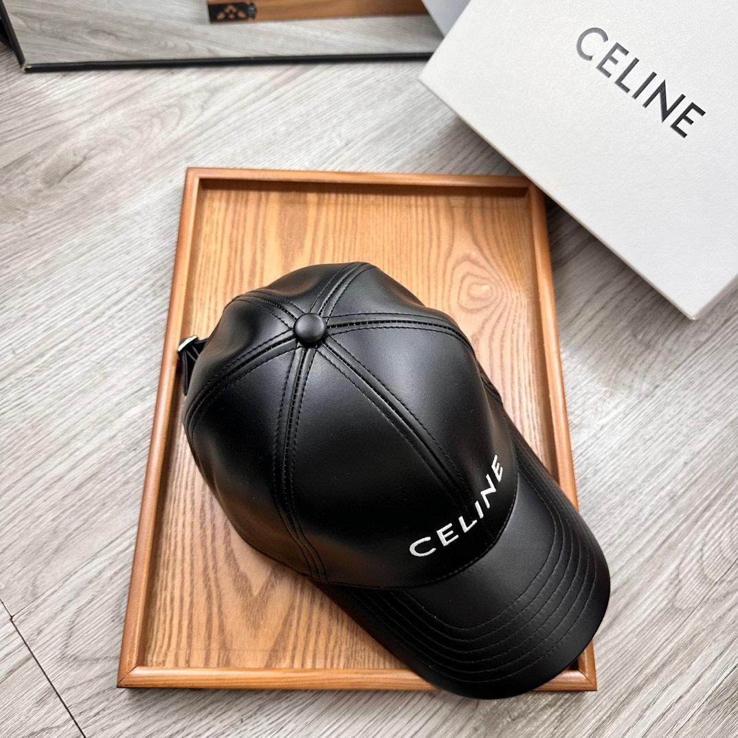 Celine Black Leather Baseball Cap - EUR FASHION