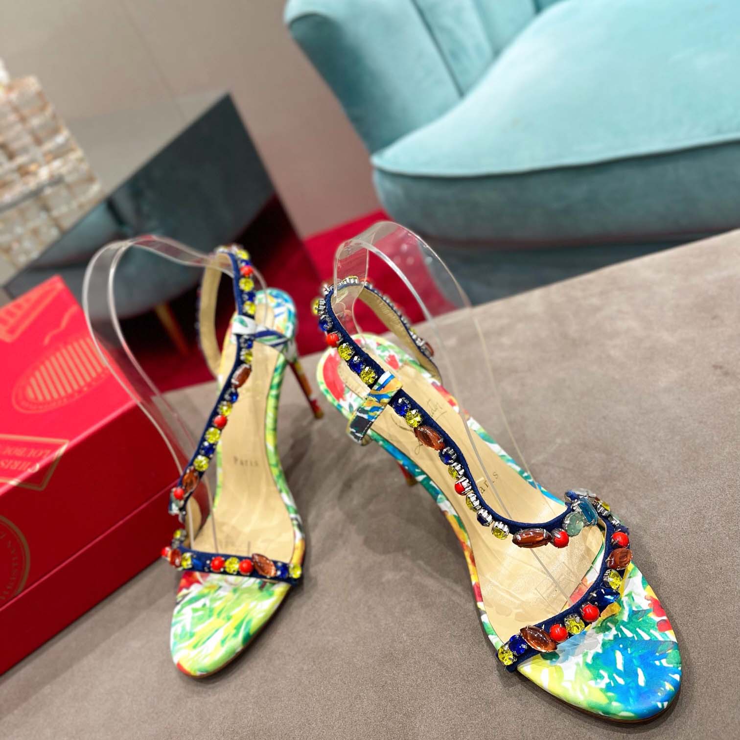 Christian Louboutin Satin Floral Print Slingback Sandals  10cm - EUR FASHION