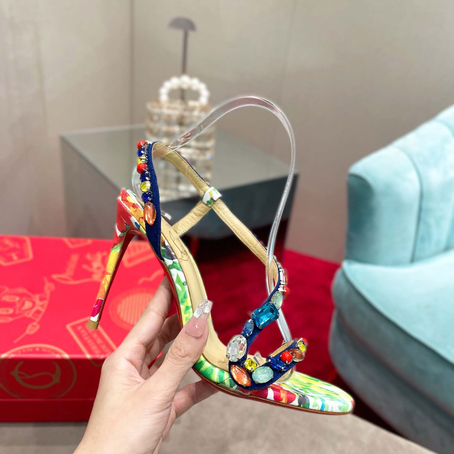 Christian Louboutin Satin Floral Print Slingback Sandals  10cm - EUR FASHION