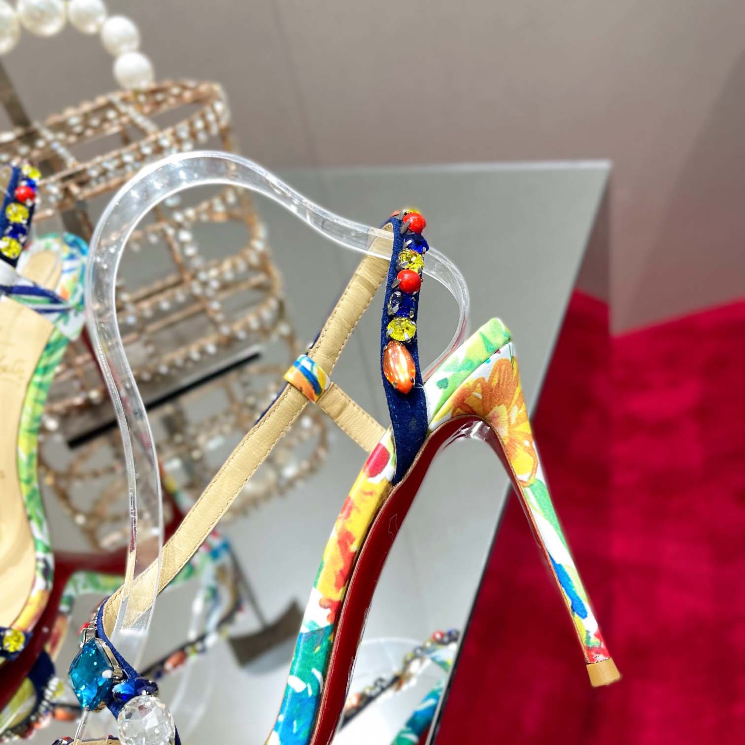 Christian Louboutin Satin Floral Print Slingback Sandals  10cm - EUR FASHION