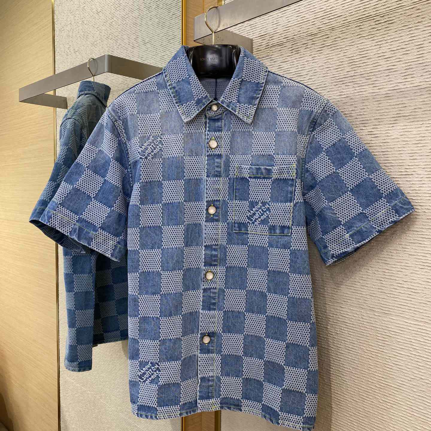 Louis Vuitton Damier Short-Sleeved Chambray Shirt   - EUR FASHION