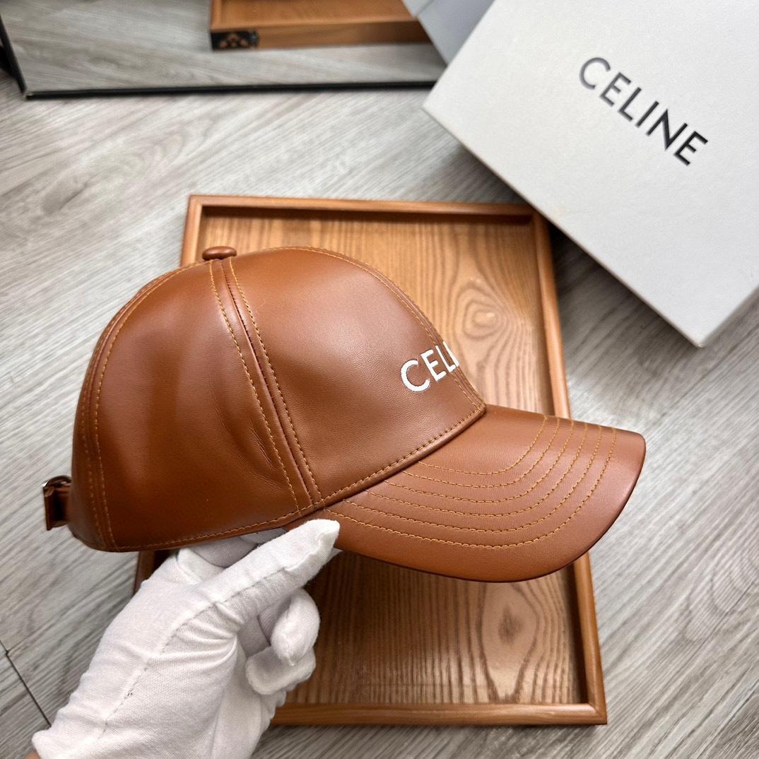 Celine Brown Leather Baseball Cap - EUR FASHION