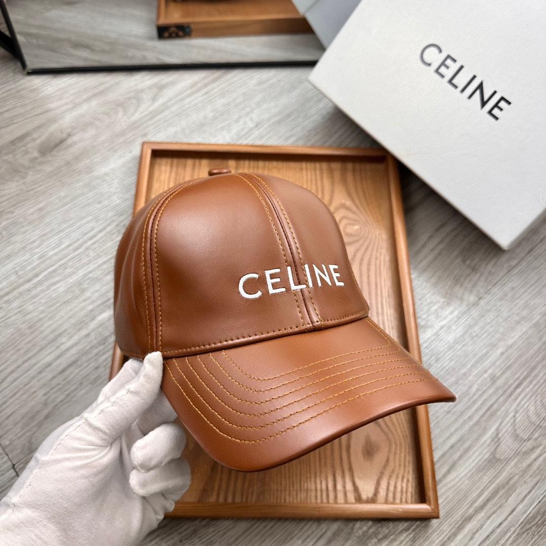 Celine Brown Leather Baseball Cap - EUR FASHION