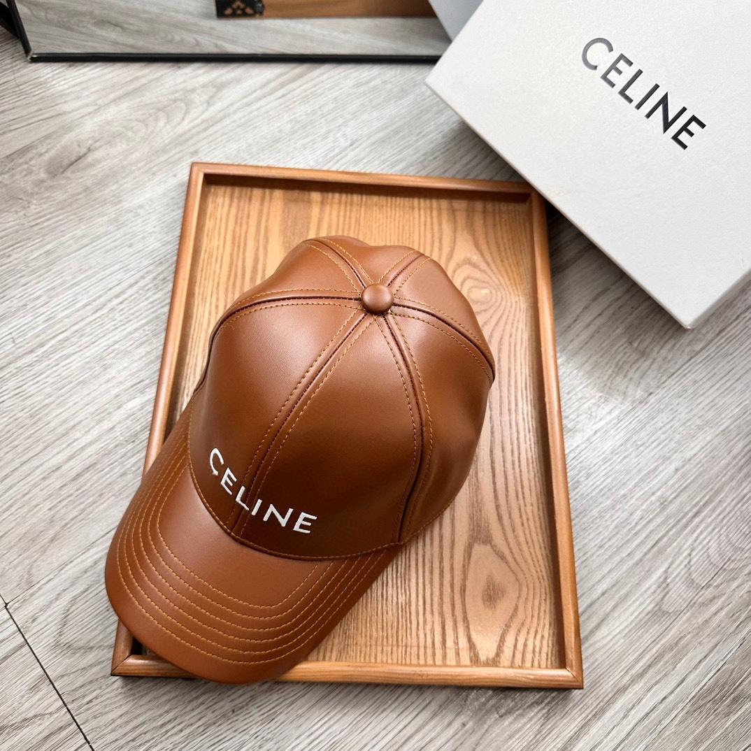 Celine Brown Leather Baseball Cap - EUR FASHION