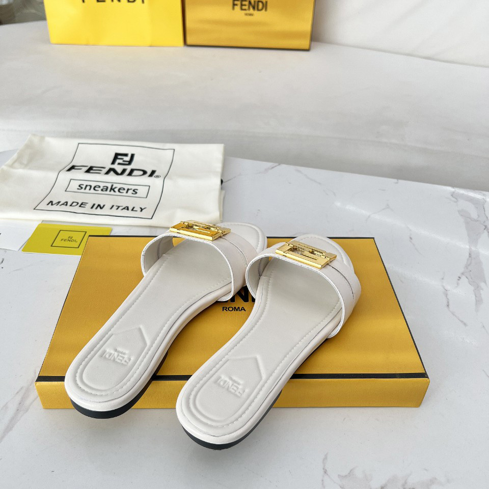 Fendi FFold White Leather Sandals - EUR FASHION