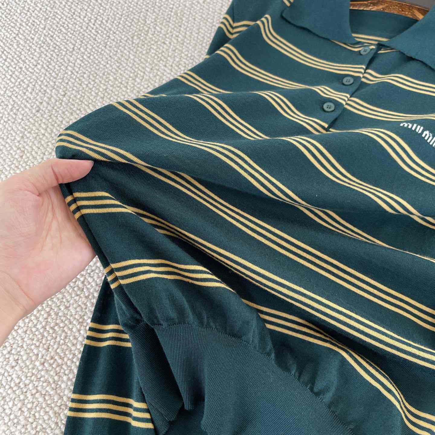 Miu Miu Women's Green and White Striped Sweater - EUR FASHION