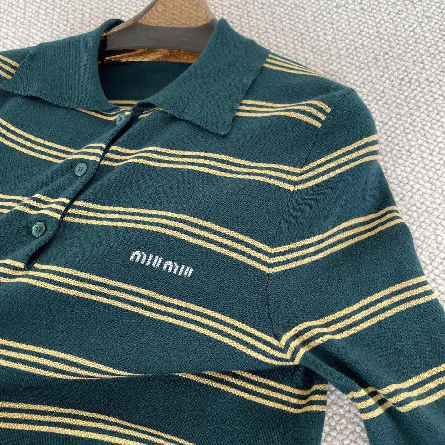 Miu Miu Women's Green and White Striped Sweater - EUR FASHION