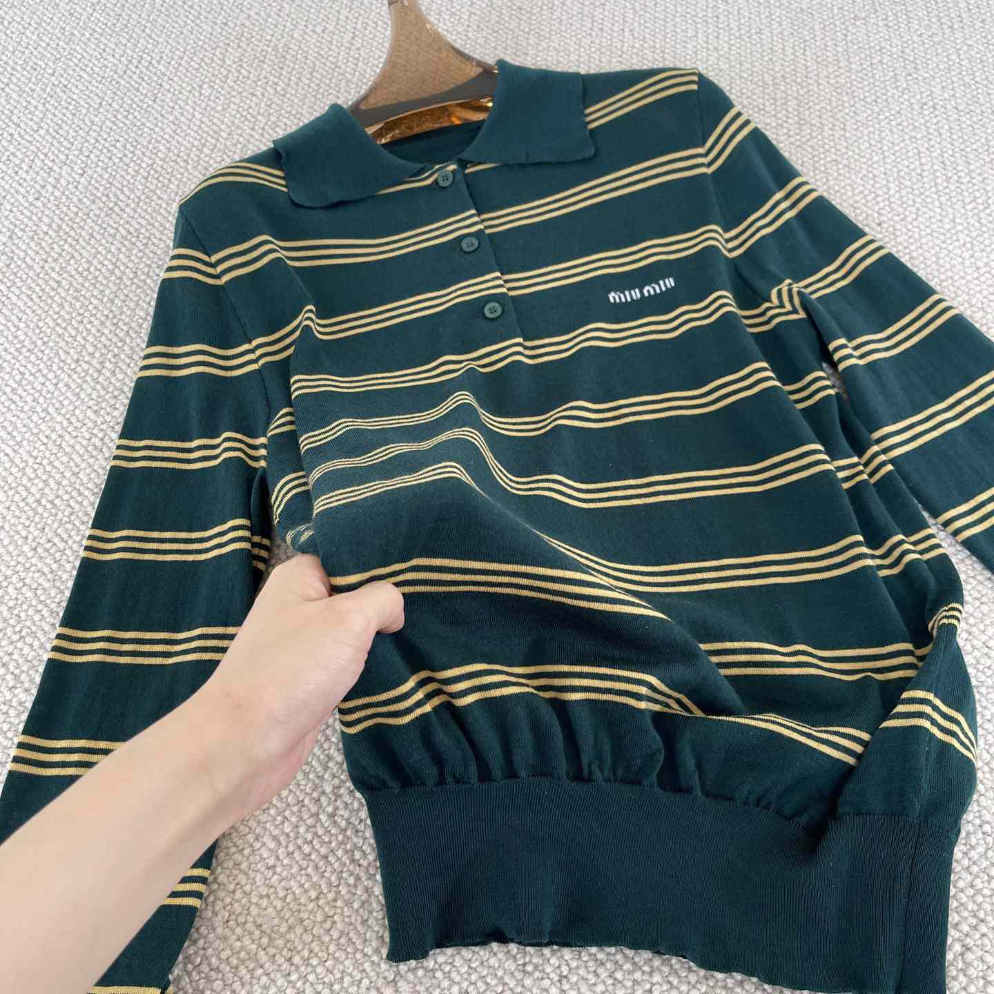 Miu Miu Women's Green and White Striped Sweater - EUR FASHION