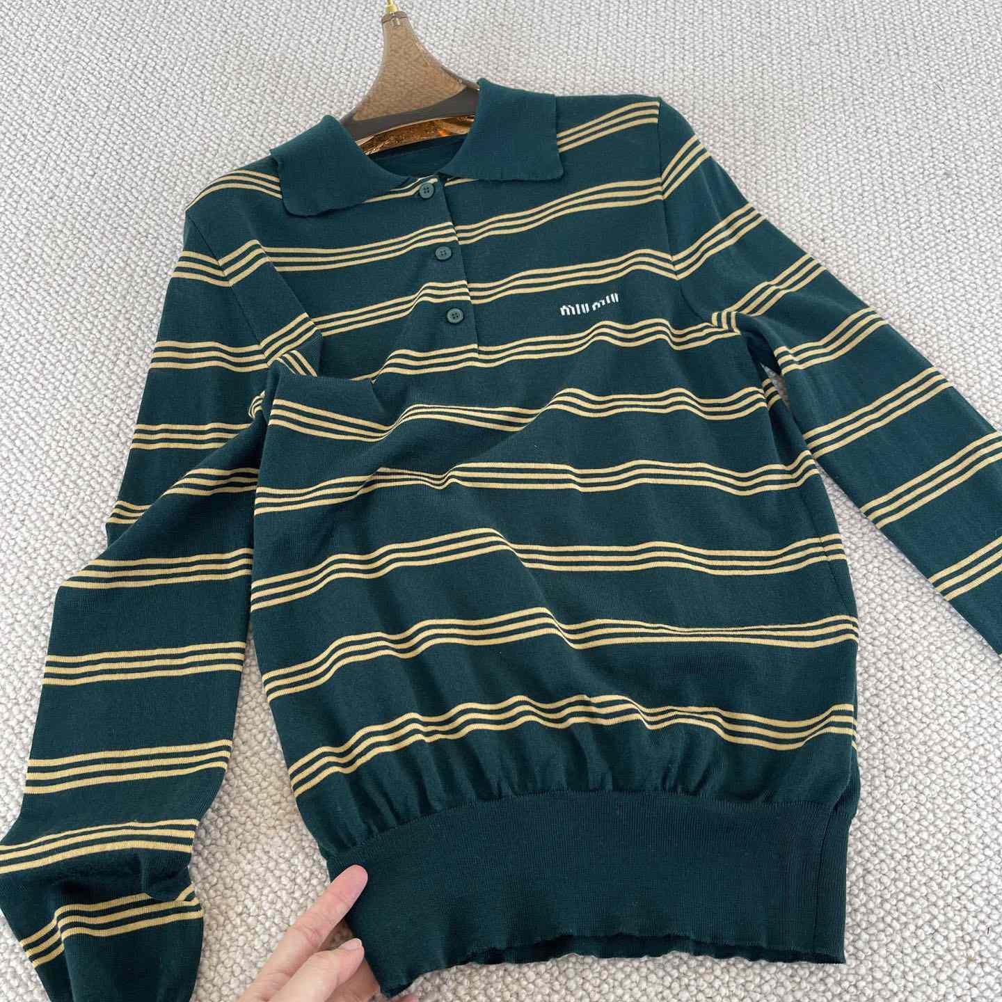 Miu Miu Women's Green and White Striped Sweater - EUR FASHION