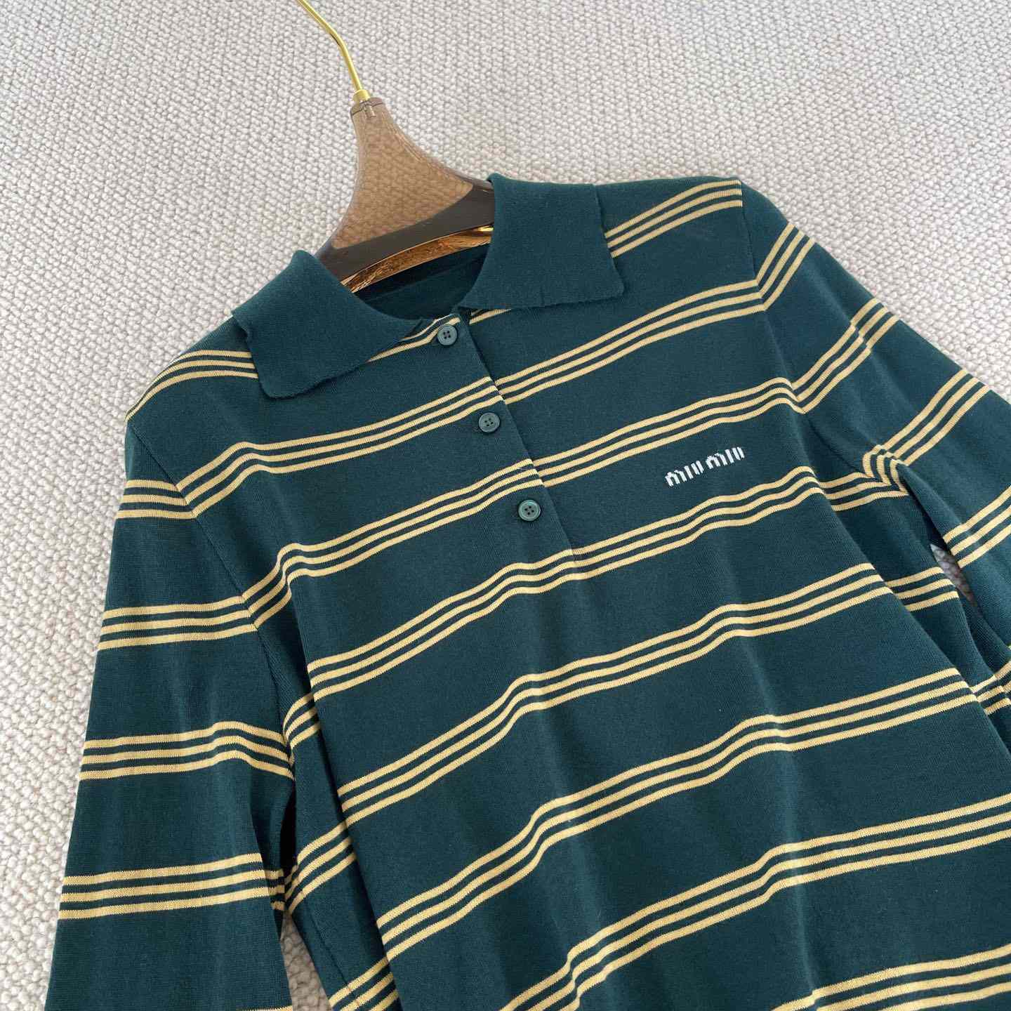 Miu Miu Women's Green and White Striped Sweater - EUR FASHION