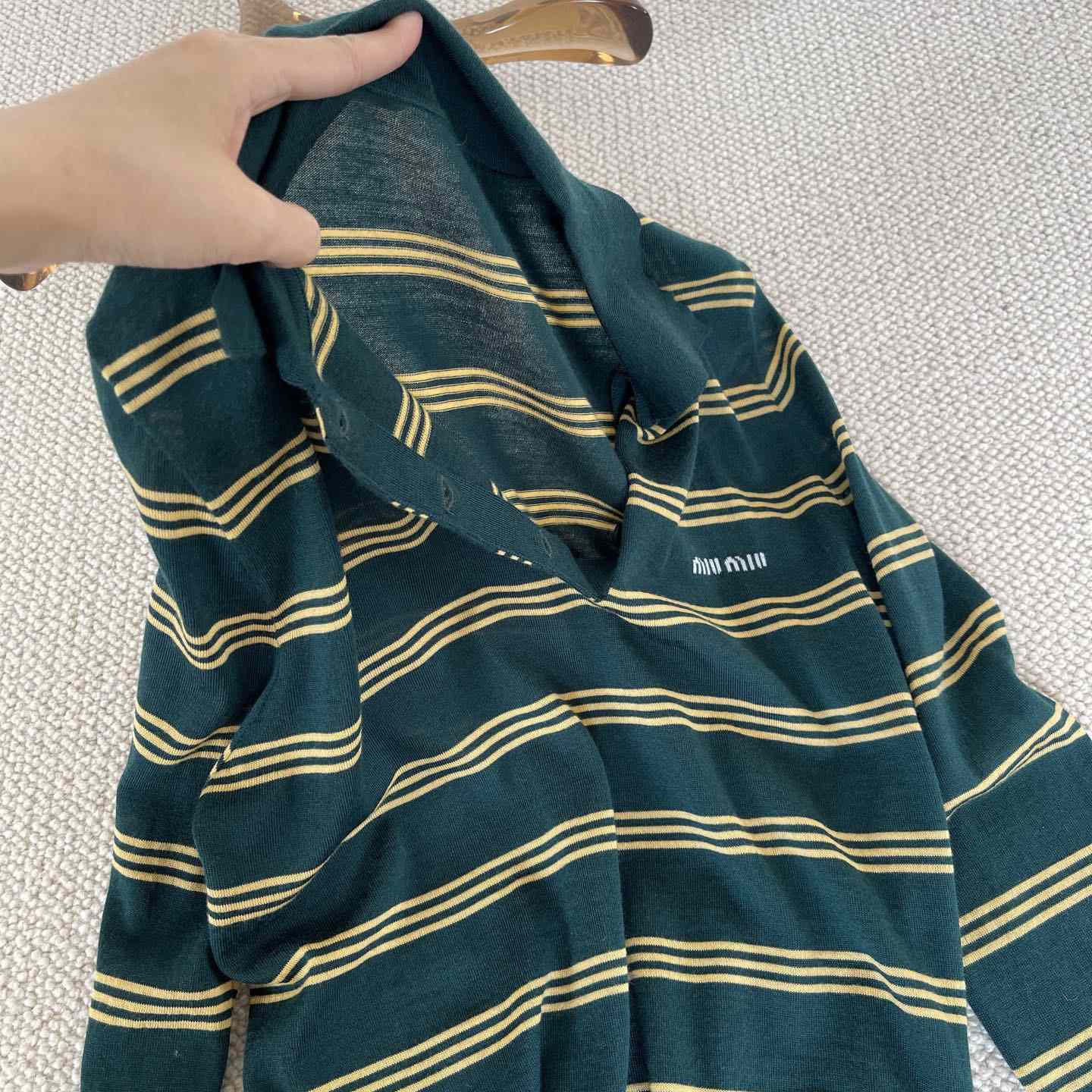 Miu Miu Women's Green and White Striped Sweater - EUR FASHION