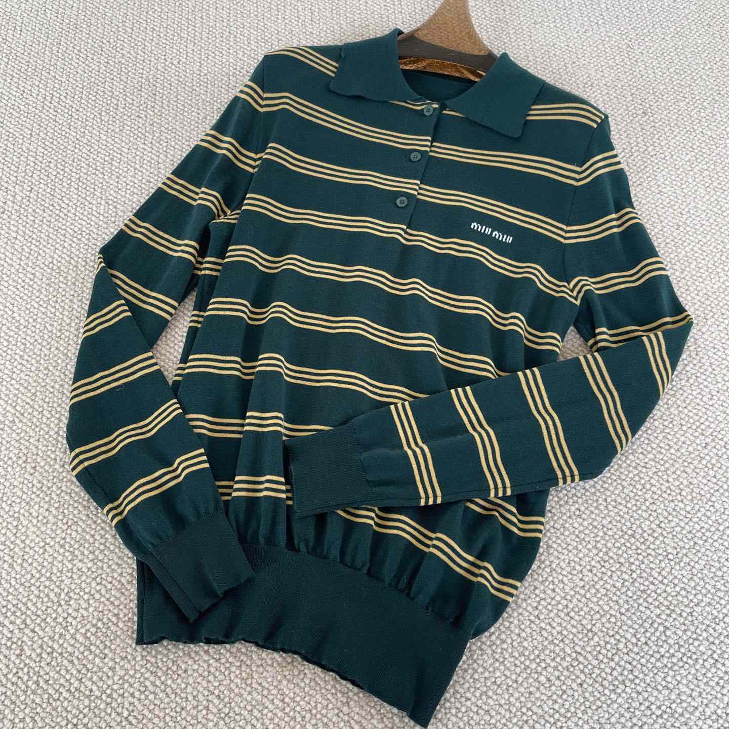 Miu Miu Women's Green and White Striped Sweater - EUR FASHION