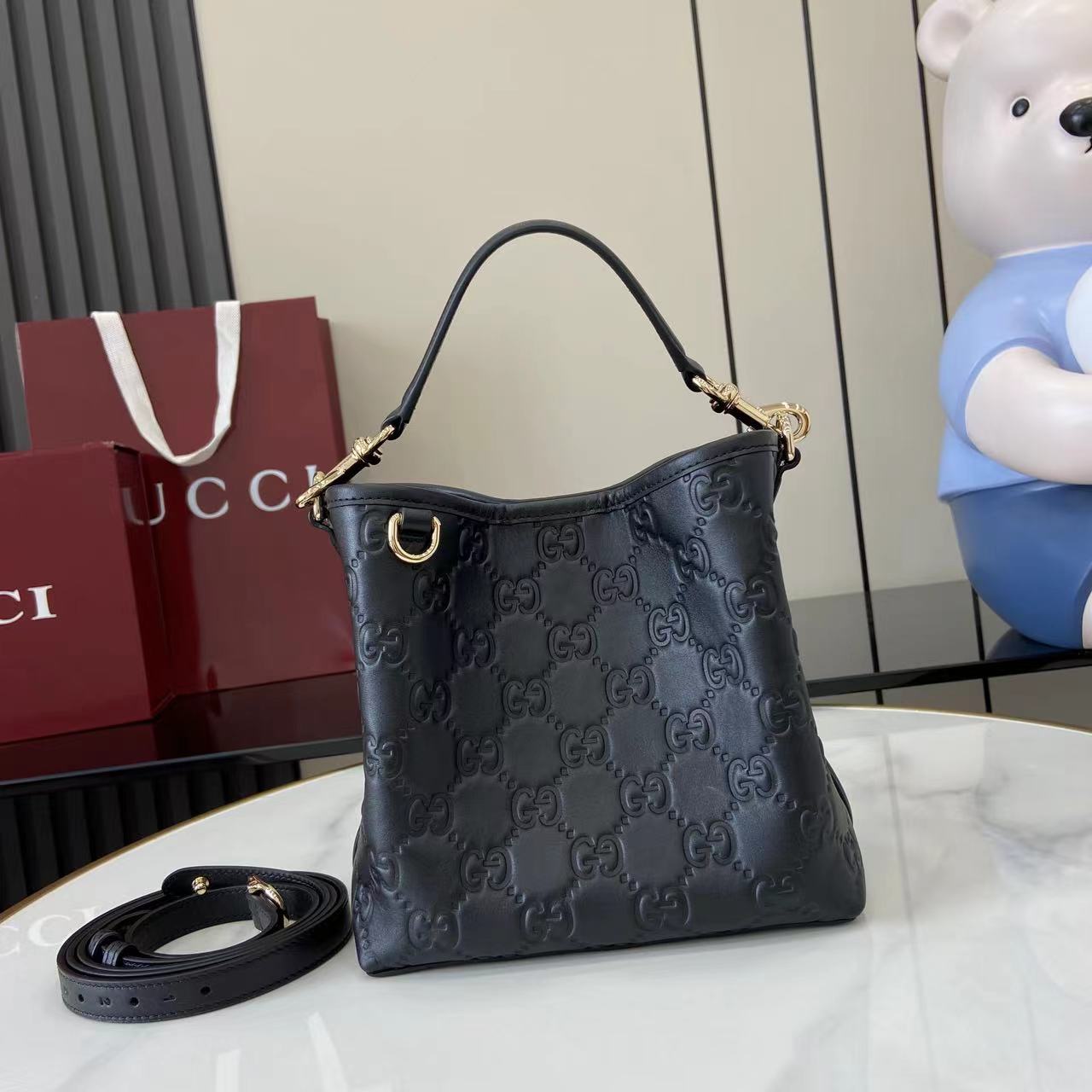 Gucci GG Emblem Small Bucket Bag  - EUR FASHION