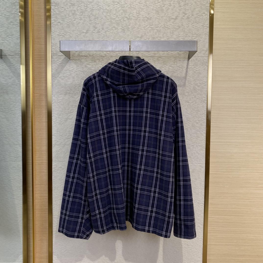 Balenciaga SS25 Logo Embroidered Hooded Check Jacket - EUR FASHION