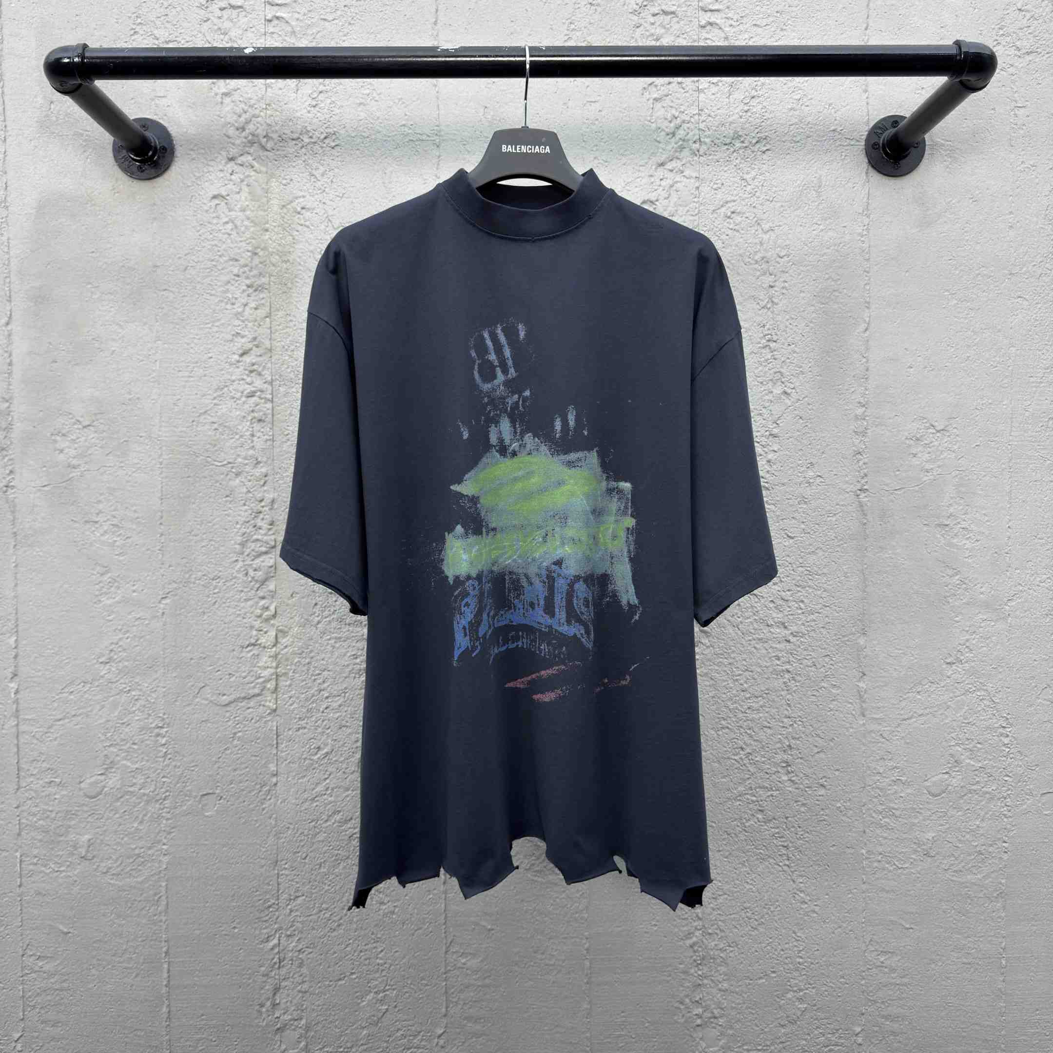 Balenciaga DIY Imprint Cropped T-Shirt In Washed Black Vintage Jersey - EUR FASHION