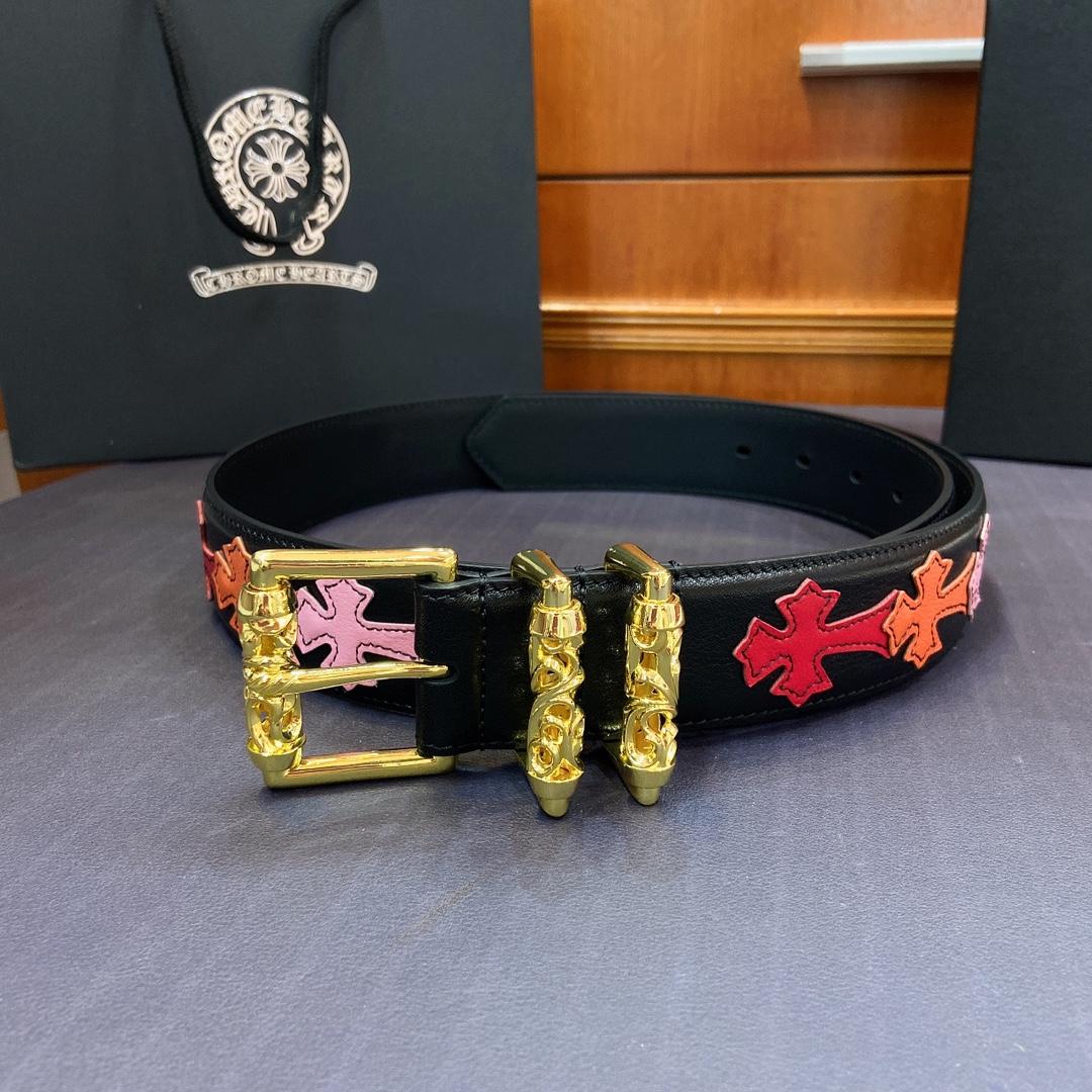 Chrome Hearts Leather Belt    3.8cm - EUR FASHION