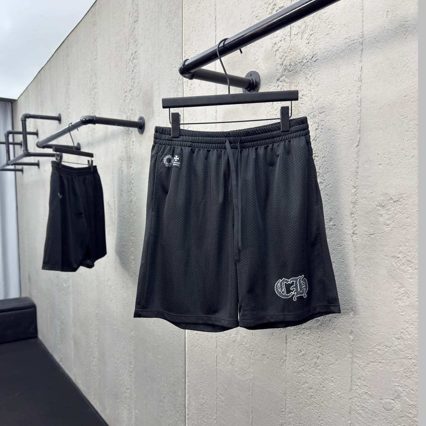 Chrome Hearts Sports Mesh Varsity Shorts Black - EUR FASHION