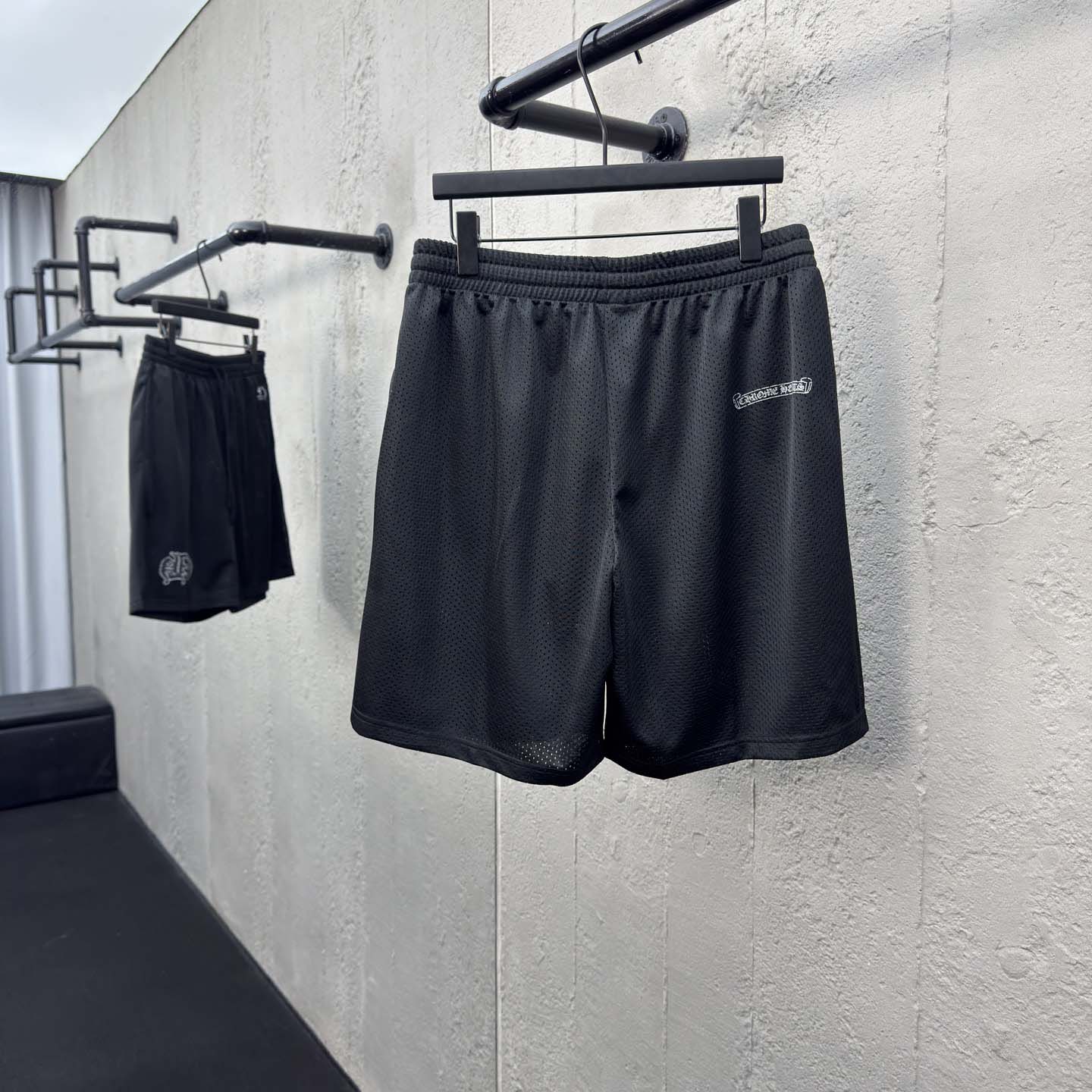 Chrome Hearts Sports Mesh Varsity Shorts Black - EUR FASHION
