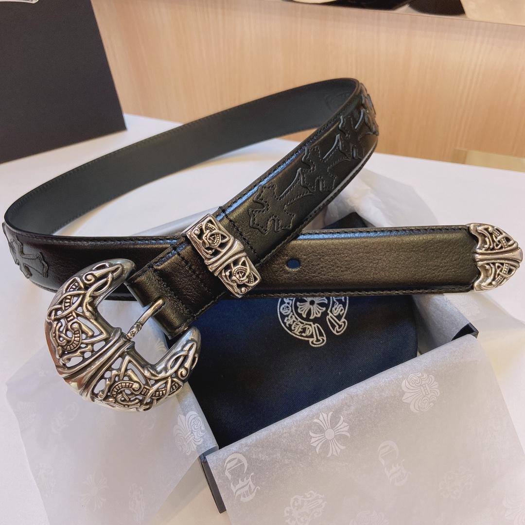 Chrome Hearts Leather Belt    3.8cm - EUR FASHION