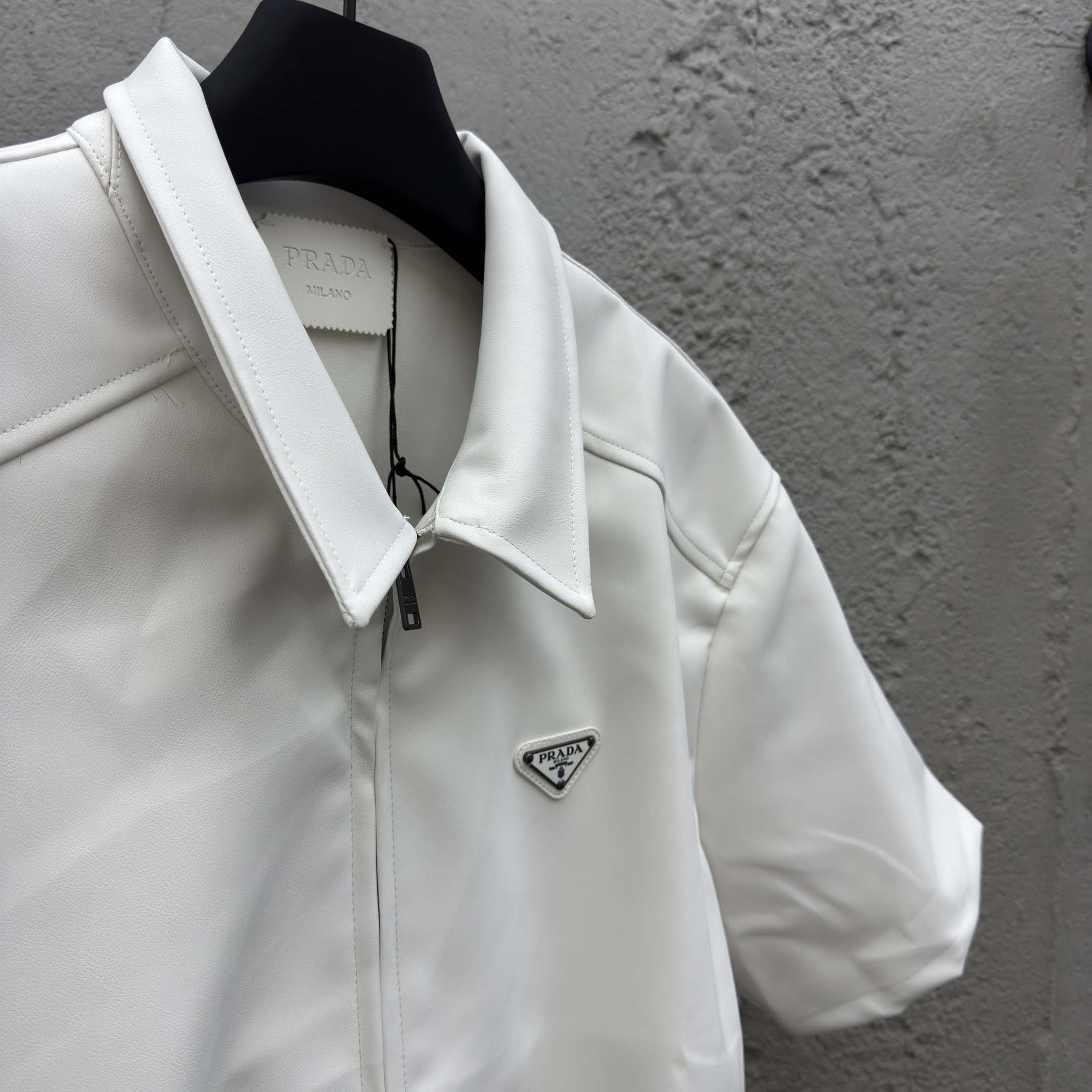 Prada Men's Nappa Leather Short-Sleeve Shirt - EUR FASHION
