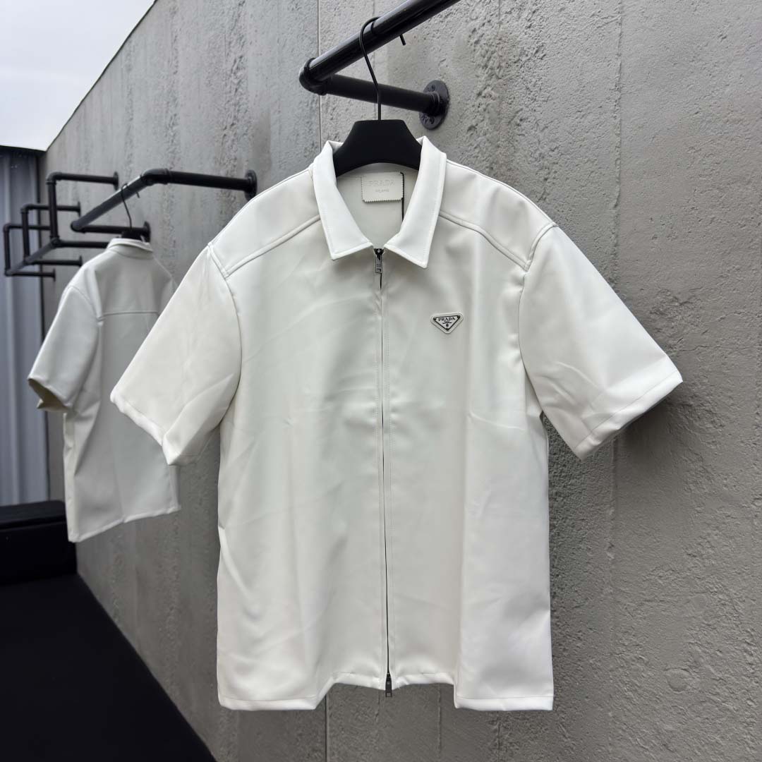 Prada Men's Nappa Leather Short-Sleeve Shirt - EUR FASHION