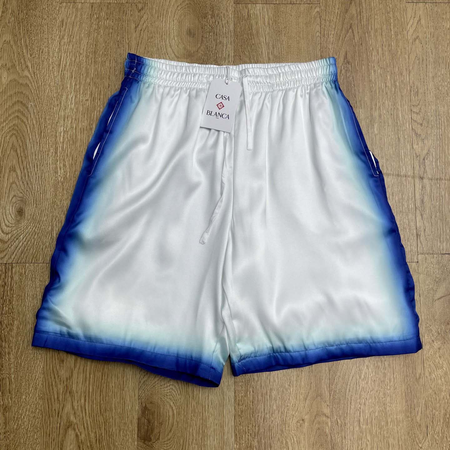 Casablanca White & Blue 'Casa Way' Skate Silk Shorts   CA3538 - EUR FASHION