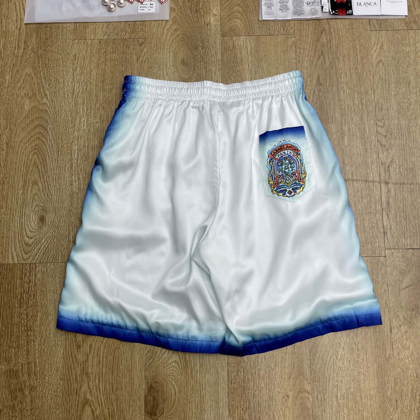 Casablanca White & Blue 'Casa Way' Skate Silk Shorts   CA3538 - EUR FASHION